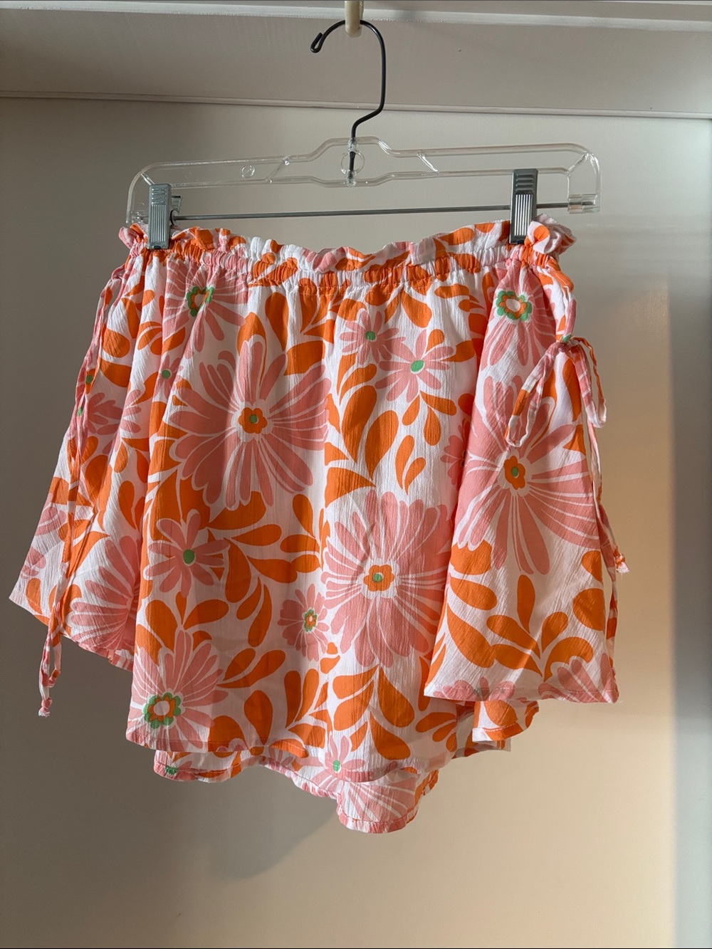 aerie Floral Off-Shoulder Top in Pink & Orange